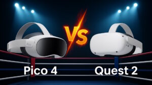 sur un ring le casque PICO4 et le QUEST 2